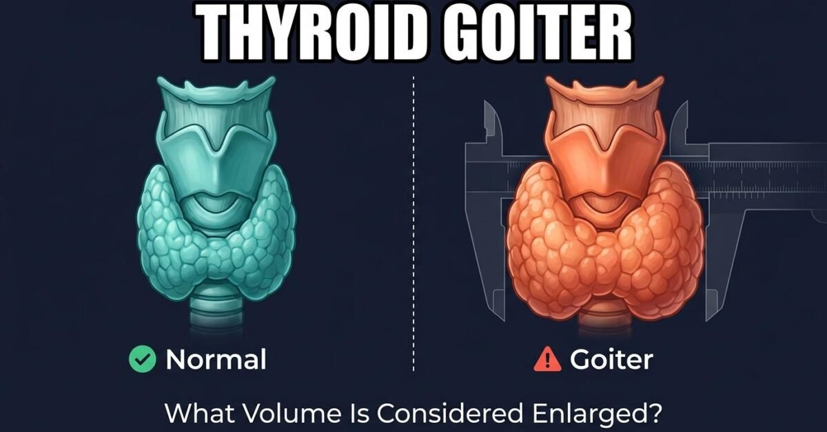 Thyroid goiter comparison showing normal thyroid size versus enlarged thyroid on ultrasound