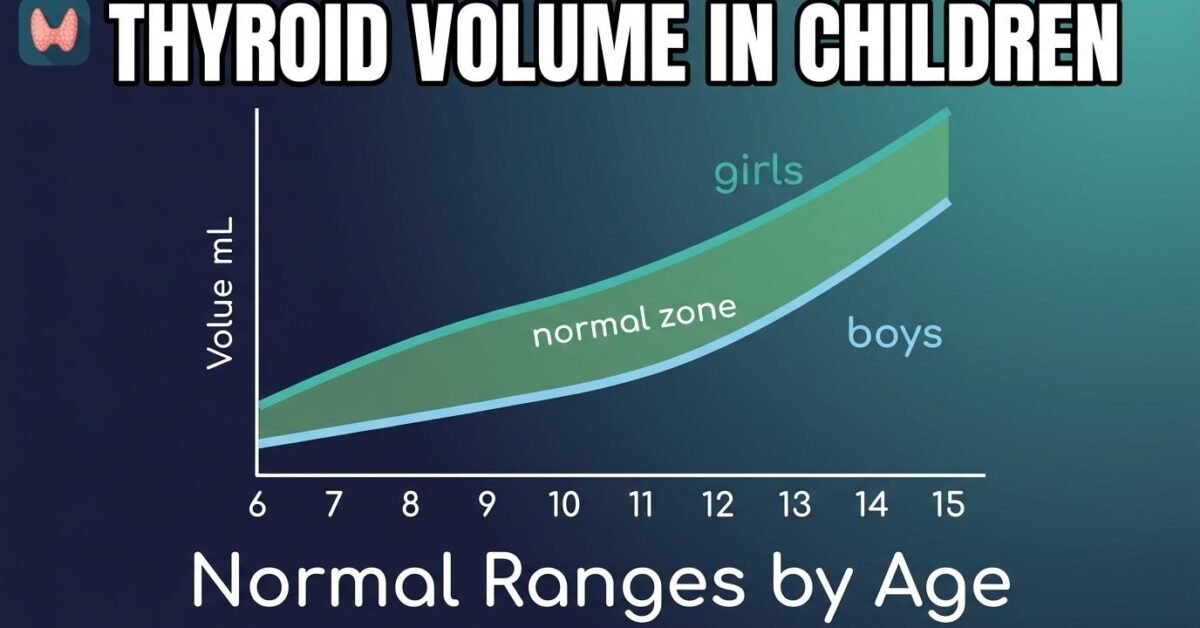 Thyroid volume in children showing normal ranges by age from 6 to 15 years for boys and girls