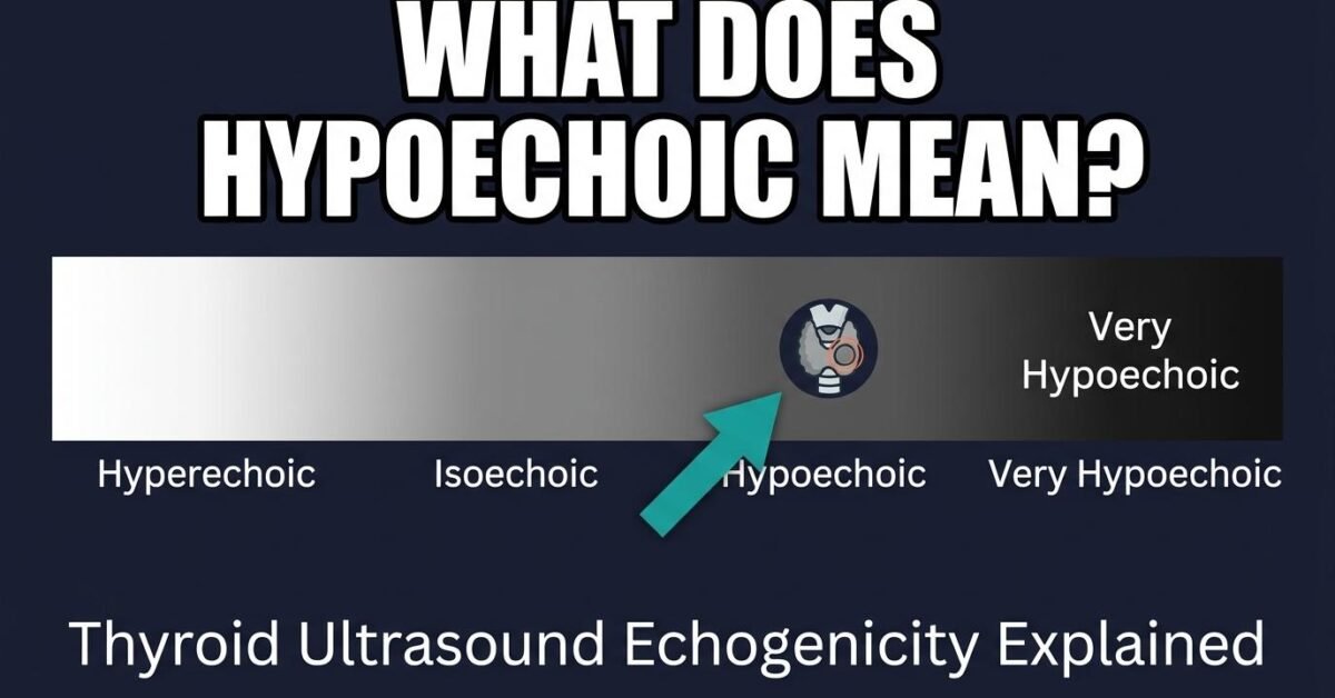 What does hypoechoic mean showing ultrasound echogenicity scale from hyperechoic to very hypoechoic