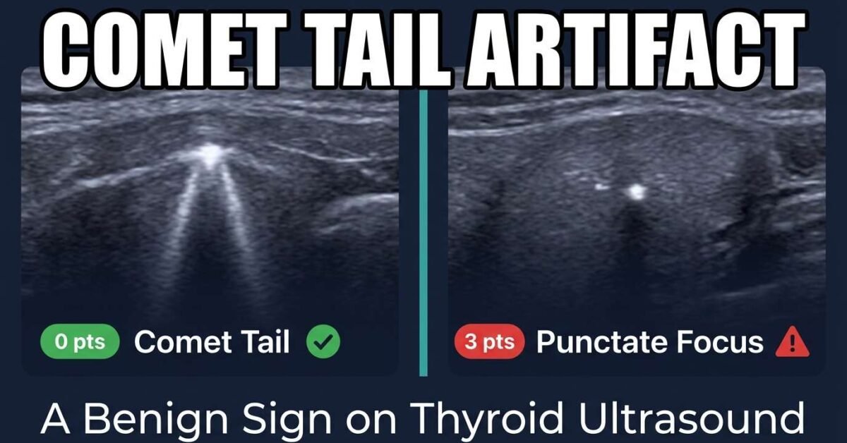 Comet tail artifact versus punctate echogenic foci on thyroid ultrasound showing benign versus suspicious findings