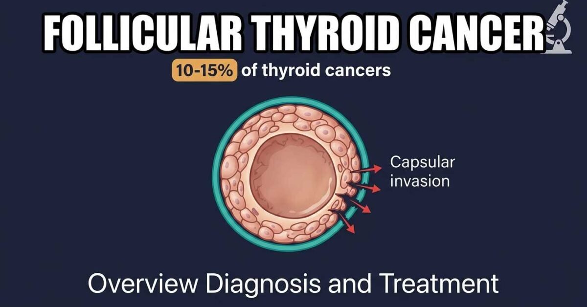 Follicular thyroid cancer overview showing capsular invasion diagnostic criterion under microscope