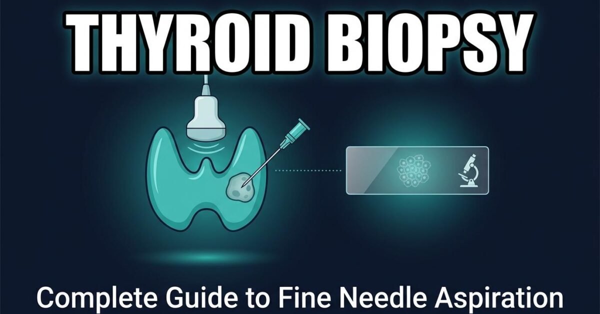 Thyroid biopsy fine needle aspiration procedure showing ultrasound-guided needle sampling a thyroid nodule
