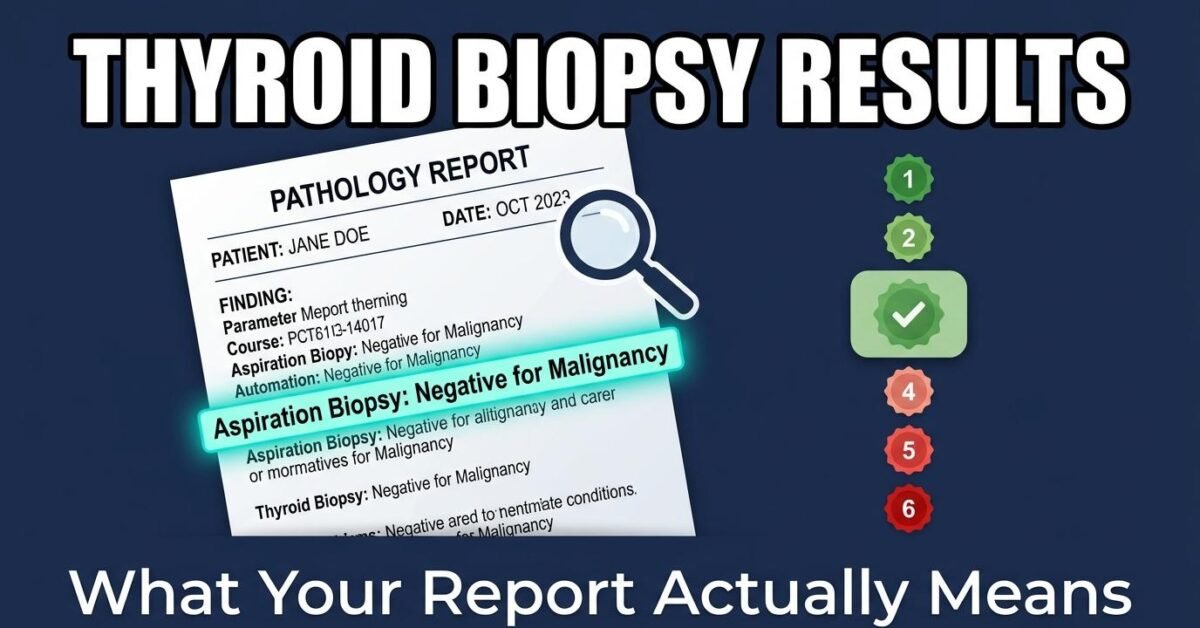 Thyroid biopsy results explained showing Bethesda categories on a pathology report