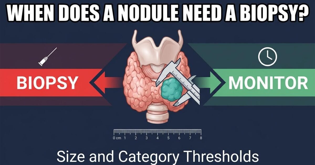 When does a thyroid nodule need a biopsy showing size thresholds and decision pathway